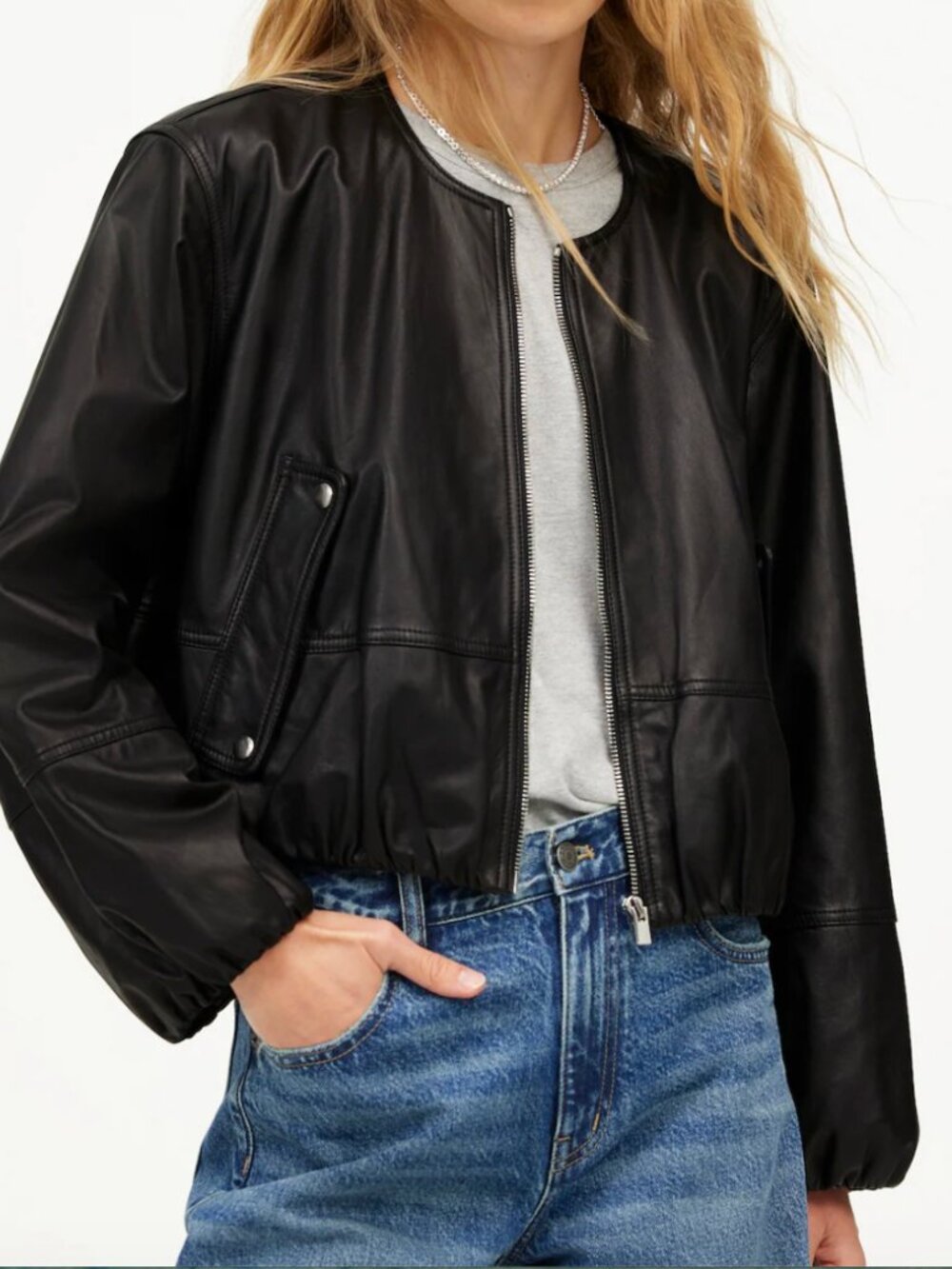 Madewell New With Tags | Real Leather Bubble-Sleeve Jacket | Size XL